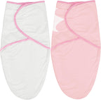Biloban Baby Swaddles 0-3 Months for Girls, Cotton Swaddle Blanket, Newborn Essentials, Pink & White, 2 Pack