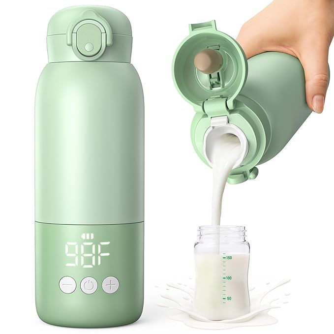 Portable Bottle Warmer for Travel 12oz– 80W Fast Heating, 316 Stainless Steel, 11400mAh Rechargeable Precise Temp Control & LED Display Safety Lock Cordless Travel Warmer for Baby Breastmilk & Formula