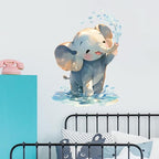 Cartoon Baby Elephant Wall Decals Removable Animal Vinyl Stickers for Nursery Bathroom and Kids Playroom Water Play Decor Peel and Stick Wall Art