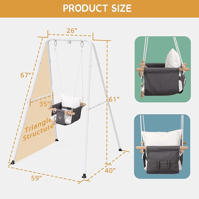 2 in 1 Baby Jumper with Toddler Swing, Baby Jumpers and Bouncers,Indoor Outdoor Toddler Swing Set, Cotton, White