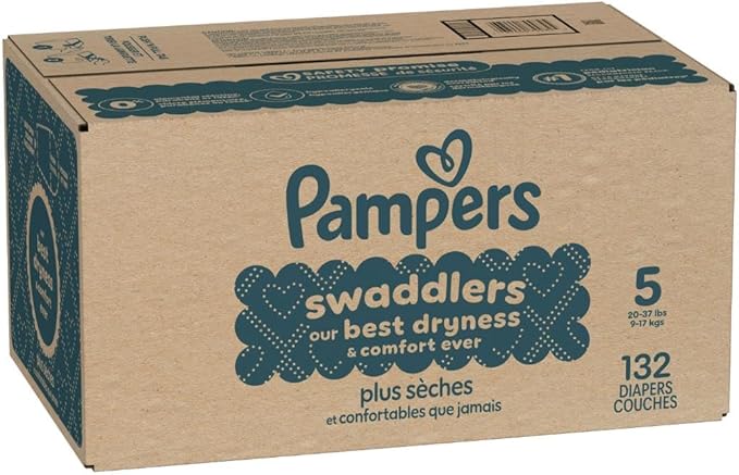 Pampers Swaddlers Diapers, Size 5 (20-37 lbs), 132 Count, Absorbent, Keeps Baby Dry and Comfortable, Skin Safe Disposable Baby Diaper (Packaging May Vary)