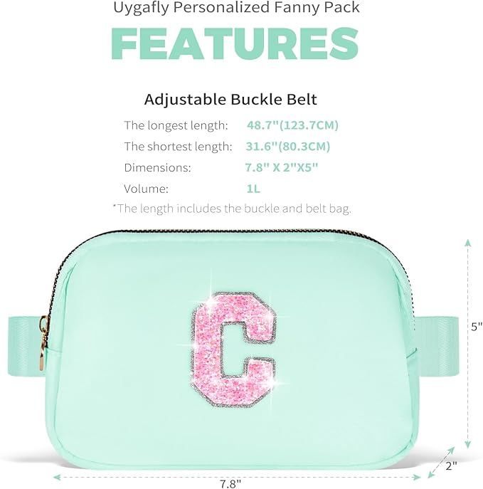 Fanny Pack Belt Bag Crossbody Bags with Initials Letter Patch Trendy Stuff for Teens Cute Stuff Birthday Gifts for Teenager Girls | Light Green,Initial C