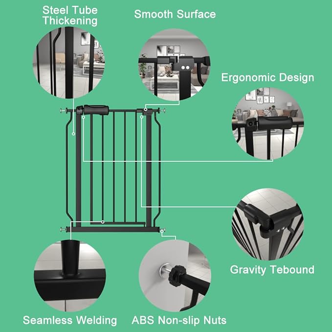 ALLAIBB Extra Wide Pressure Mounted Baby Gate Walk Through Child Kids Safety Toddler Tension White Long Large Pet Dog Gates with Extension for doorways Kitchen (66.93-71.65"/170-182cm, Black)