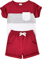 Baby Boy Clothes Toddler Boy Summer Outfits Short Sleeve Patchwork Top T-shirt & Pocket Pant Set 2 Piece 12 Months-4T