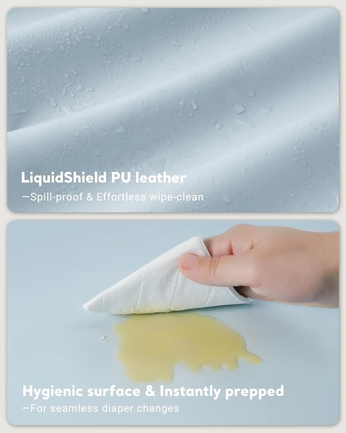 Vegan Leather Waterproof Baby Changing Pad - Wipeable, Extra Thick & Portable & Non-Slip Diaper Mat for Dresser, Crib, Travel | Soft & Safe (Blue)