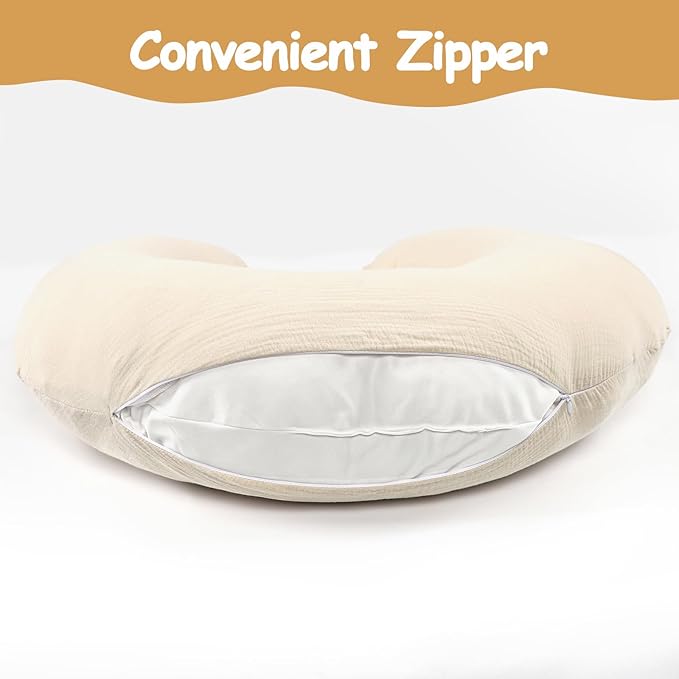 Hooyax Muslin Nursing Pillow Covers Only, Soft and Breathable Nursing Covers for Breastfeeding Pillows, Adorable Infant Feeding Pillow slipcover for Baby Boy and Girls (Wheat)