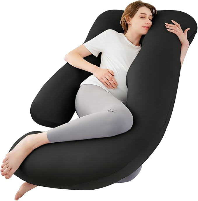 Sasttie Pregnancy Pillows for Sleeping, U Shaped Cooling Full Body Pillow with Removable Cover, Pregnant Women Must Haves, Maternity Essential, Black