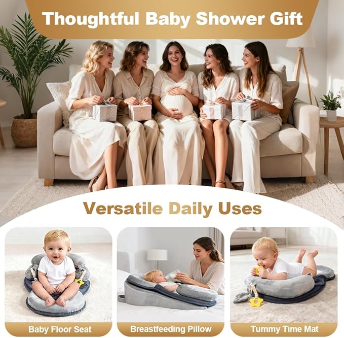 Baby Feeding Pillow, Anti Overflow Breast Feeding Pillow, Baby Lounger & Tummy Time Mat, Detachable Design