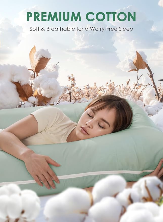 QUEEN ROSE Pregnancy Pillows, Soft Cotton U Shaped Body Pillow for Sleeping, Maternity Pillow for Pregnant Women, Green