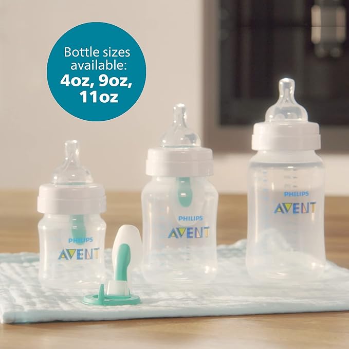 Philips Avent Anti-Colic Baby Bottles, 11oz, with Flow 3 Nipples, 3m+, 4pk, Clear, SCY106/04