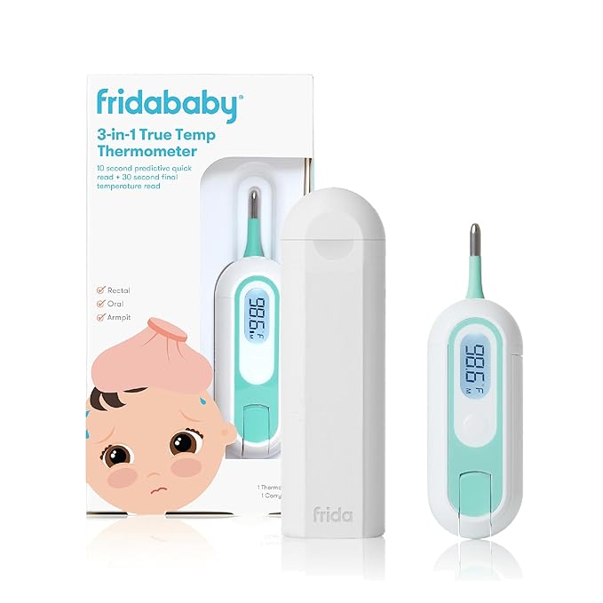 Frida Baby 3-in-1 Rectal, Underarm & Oral Thermometer for Kids, Digital Baby Thermometer for Infants, Toddlers, & Kids, Quick & Accurate Temperature Check, Includes Carrying Case for Storage