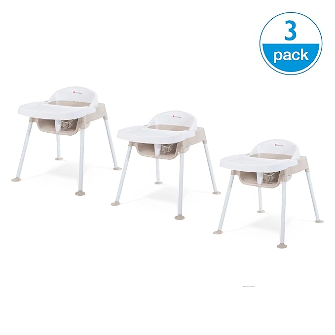 Foundations Secure Sitter Feeding Chairs 3-Pack, No-Tip Feet, 3-Point Adjustable Harness, Removable Tray, Stackable Feeding Chairs (13 inch)