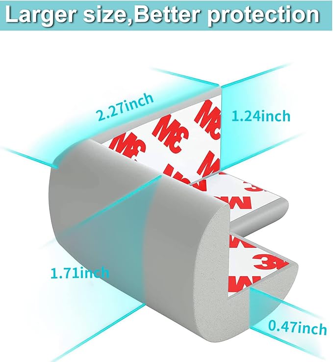 12 Pack Corner Protector Baby Proofing Corners and Edge Guards, Soft Safety Pre-Taped Rubber Foam Furniture Bumper for Fireplace, Table, Stair, Cabinet (Gray)