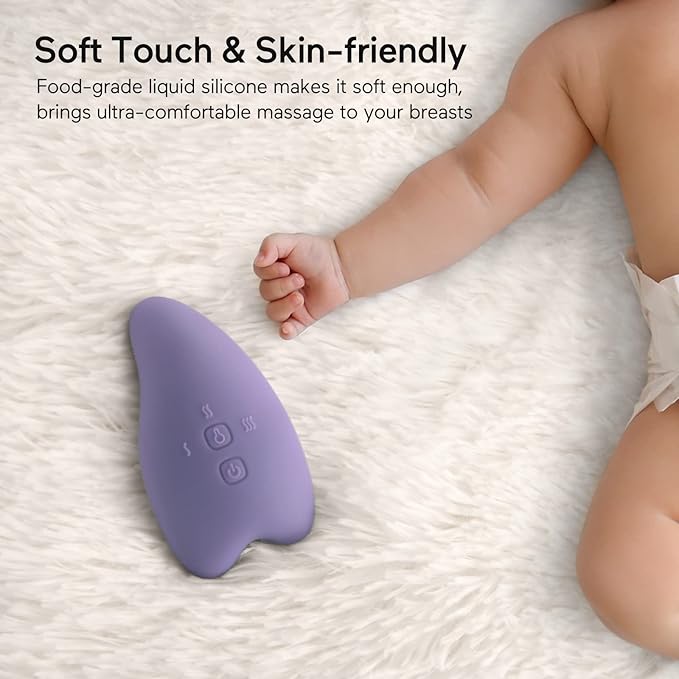 Momcozy Warming Lactation Massager 2-in-1, Soft Breast Massager for Breastfeeding, Heat + Vibration Adjustable for Clogged Ducts, Improve Milk Flow, Lilac