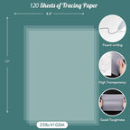 120 Sheets 8.5”x 11” Tracing Paper for Drawing Pad Book Sketchbook Coloring Painting, 25 lb/41gsm, Loose Translucent Vellum Paper Trace Tracing Paper for Sketching, Overlaying