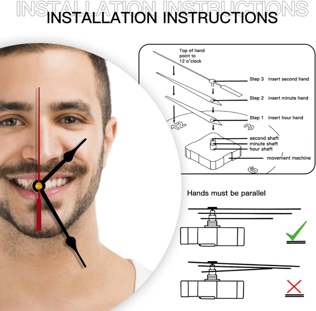 Generic Custom Clocks for Walls Personalized Clocks with Picture Silent Non Ticking Round Decoration for Kitchen Creative, 12inch-30cm