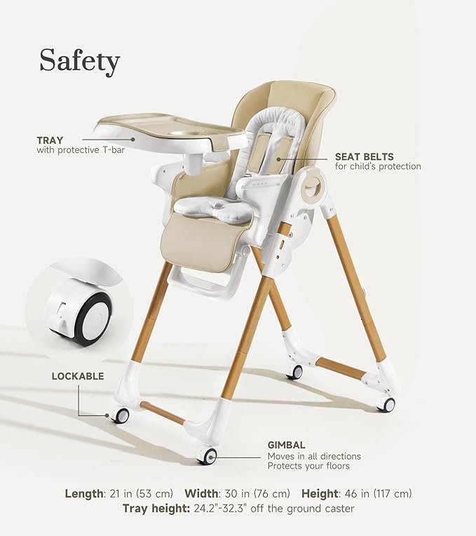 Mallify Convertible High Chairs for Babies and Toddlers, Height Adjustable Baby High Chair, High Chair with Removable Tray, Adjustable Backrest, Portable Baby Dinning Chair with Lockable Wheels