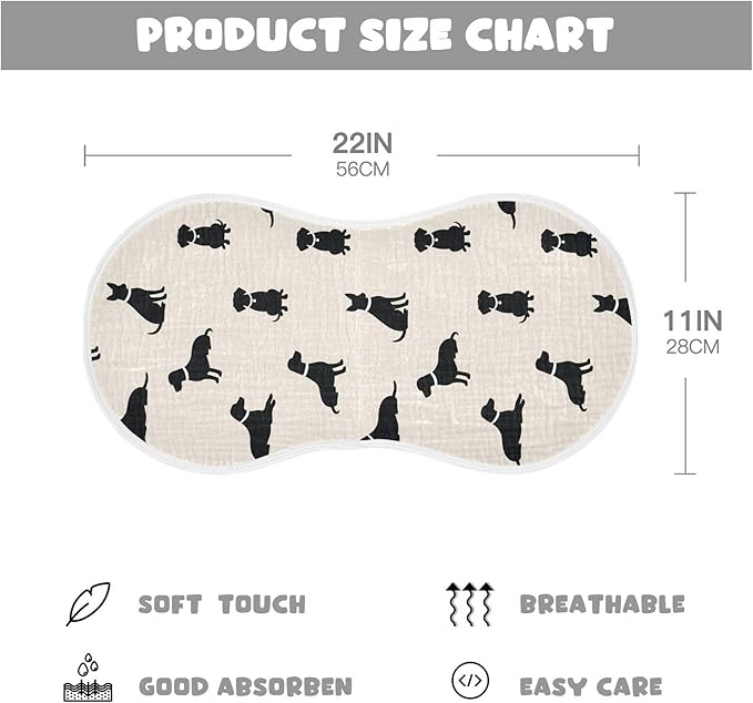 4 Pack Muslin Burp Cloths Dogs Beige Cotton Baby Burp Cloths Absorbent Soft Burping Cloth Washcloths for Newborn Babies Boys Girls 22x11 Inch