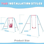 2-in-1 Toddler Swing Set with Metal Stand, Safety Belt & 4 Anchors - A-Frame Swing for Kids 6 Months+ (Pink, Indoor/Outdoor Backyard Playground)