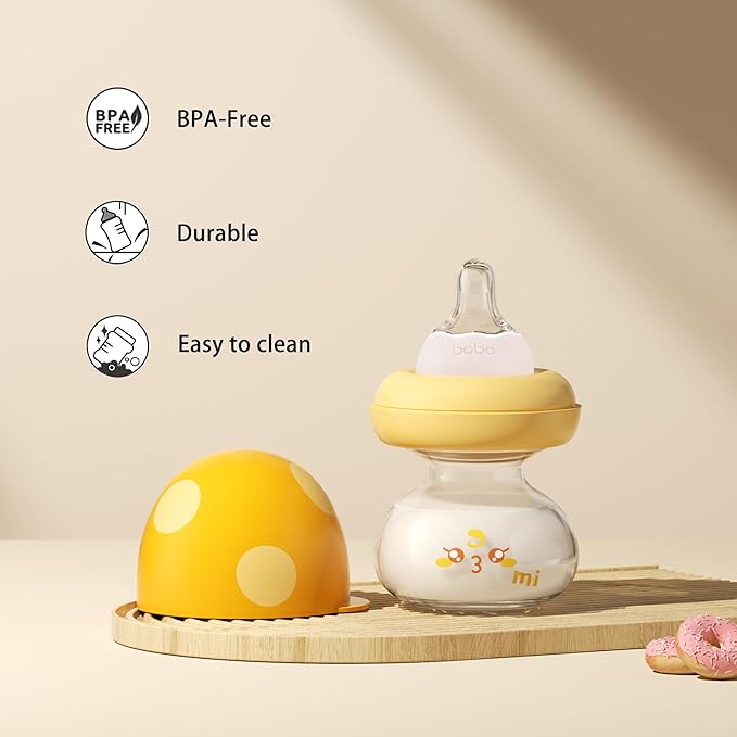 YOHKOH Newborn Glass Baby Bottles with Slow Flow Nipple for 0+ Months, Wide Neck Feeding Bottle, 2.7oz/80ml (Yellow, 2.7oz (Pack of 4))