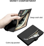 RFID Slim Passport Holder for Man & Women, Compact Leather Passport Wallet with Card Holders SIM Slots, Zippered Coins Pocket and Cash Holder Travel Passport Cover Case, Black