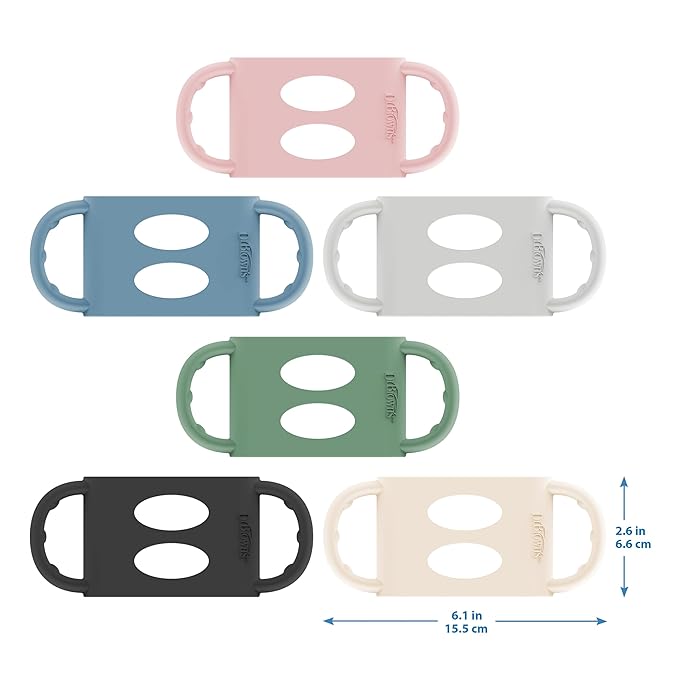 Dr. Brown's Wide-Neck Baby Bottle Handles, 100% Silicone, Easy Grip Removable Handles for Bottle to Sippy Cup Transition, Blue/Gray/Green, 3-Pack, 4m+