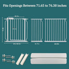 ALLAIBB Extra Wide Pressure Mounted Baby Gate Walk Through Child Kids Safety Toddler Tension White Long Large Pet Dog Gates with Extension for doorways Kitchen and Living Room (71.65-76.38"/182-194cm)