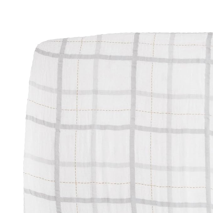 Little Unicorn Premium Crib Sheet | Breathable & Super-Soft Muslin Fabric (Grey Plaid)