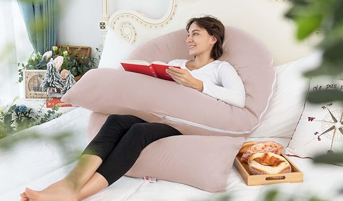 Meiz Pregnancy Pillows, Cooling Pregnancy Pillows for Sleeping, Maternity Pillow for Pregnant Woman, 65" Pregnant Pillows for Sleeping with Cooling Jersey Cover, Apricot