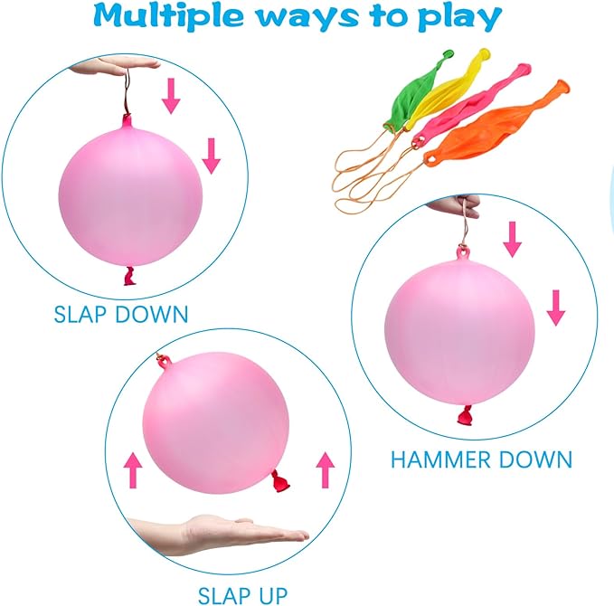 RUBFAC 36 Punch Balloons Punching Balloon Heavy Duty Party Favors For Kids, Bouncy Balls with Rubber Band Handle for Birthday Party, Goodie Bag, Stocking Stuffers for Kids