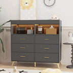 Dresser for Bedroom with 6 Drawers, Multi-Functional Nursery Dresser with LED Lights & Charging Station,Baby Changing Table Table with Diaper Changing Station