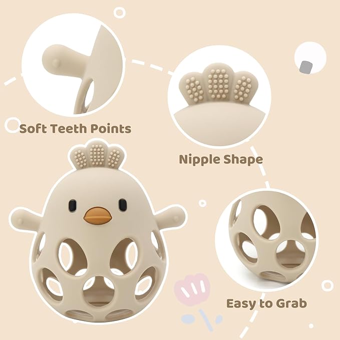 Baby High Chair Suction Toys Teething Chew - Baby Table Toys, Teething Toys Silicone Teethers, Food Grade Silicon for 6 12 18 Months (Rosepink Beige)