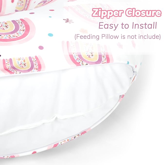Nursing Pillow Cover 2 Pack Soft & Adorable Slipcovers for Breastfeeding Pillows, Comfortable Stretchy Feeding Pillow Covers for Baby Girls Boys Newborn, Removable Pillow Case (Rainbow)