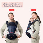 BabbleRoo Grow Carrier – Safety-Certified 6-in-1 Baby Carrier with Hip Seat, Ergonomic & Adjustable Toddler Carrier 7-50 lbs with Hip Support, Hood for Sun Protection, Newborn to Toddler, Navy Hearts