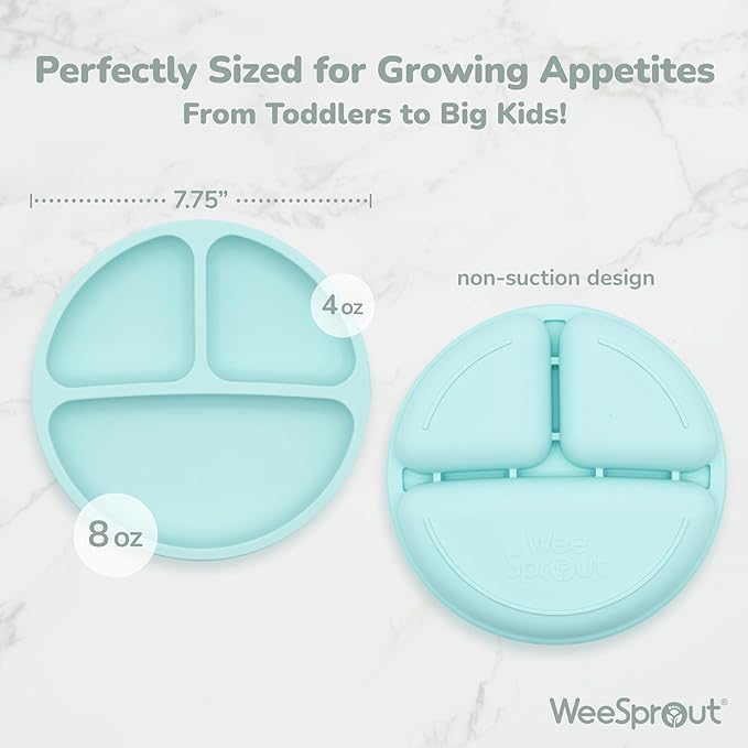 WeeSprout Silicone Divided Plates (No Lids), 100% Food Grade Silicone Divided Plates for Toddlers & Kids, Dishwasher & Microwave Safe