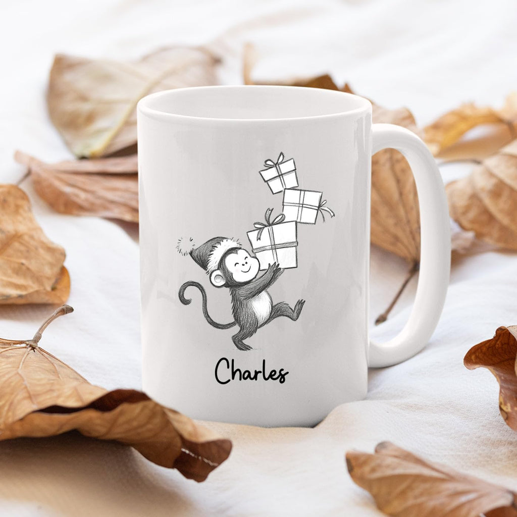 Personalized Monkey Accent Coffee Mug Gift For Dad Mom Daughter Son, Monkey Ceramic Coffee Cup 11Oz 15Oz, Customized Name Monkeys Teacup Gift For Birthday Christmas, Monkeys Lover White Travel Mug