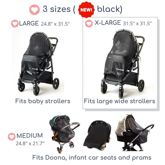 Stroller Sun Shade - Universal UV Protection Cover for Strollers Sunshade with See Through, Clip-On Sun Blocker, Sun Shield for Baby, Breathable Adjustable Fit, Full Coverage, XL Black