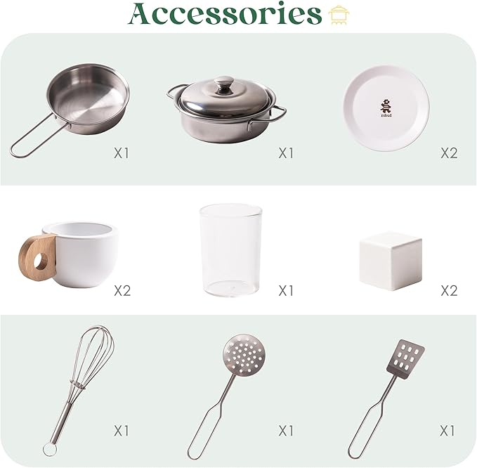 ROBOTIME Play Kitchen for Kids Toddlers, Wooden Pretend Play Kitchen Set Toy with Fridge, Ice Maker, Coffee Maker, Toys Kitchen Gift for 3+ Year Old Kids, Girls & Boys