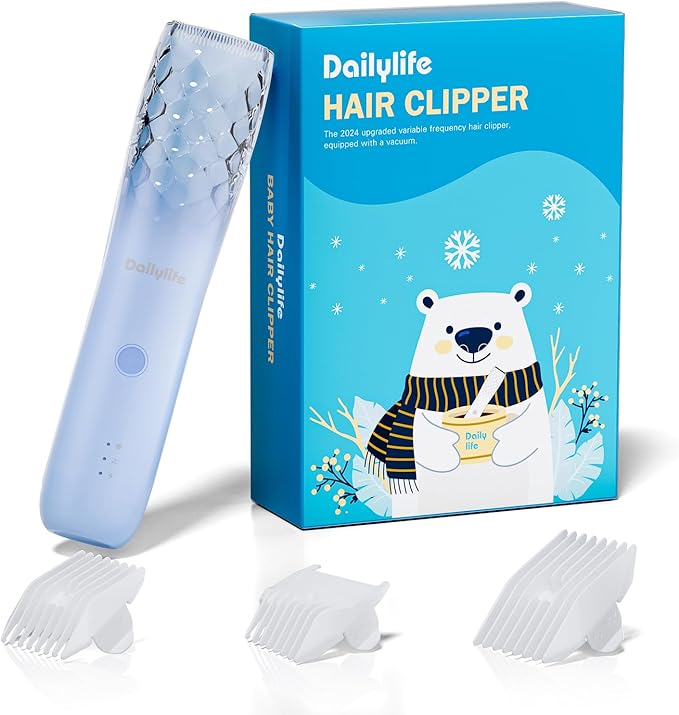 DAILYLIFE Baby Hair Clippers, Silent Clippers for Kids with Autism, Sensory Baby Hair Cutting Kit, Quiet Vacuum Hair Trimmer Waterproof for Toddler Infants Boys, Blue