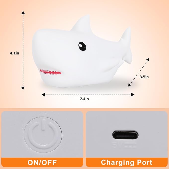 ZKLiLi Shark Night Light, Cute Silicon Night Light for Kids, Nightlight with Remote，Portable Recharge Nightlight for Kid Room,Funny Gifts Stuff for Boys Girls Baby