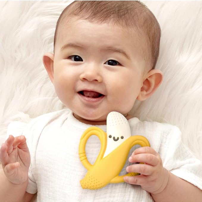 Itzy Ritzy Banana-Shaped Baby Teether with Handles; Silicone Teether for Babies with Easy-Grab Handles and Textured, Teethable Surfaces - Baby Teething Toy for 3 Months & Up (Banana)