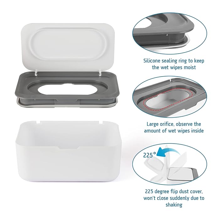 2 Pack Baby Wipes Dispenser, Wipes Case Baby Wipe Holder Keeps Wipes Fresh, Non-Slip, Easy Open & Close (Grey and Blue)