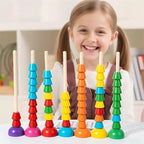 Wooden Stacking Ring Toy Set, Educational Color Pattern Matching Game with Activity Cards, Rainbow Colors，for 3 4 5 Year Old STEM Preschool Learning Montessori Toys Gifts for Kids Boy Girl Toddler