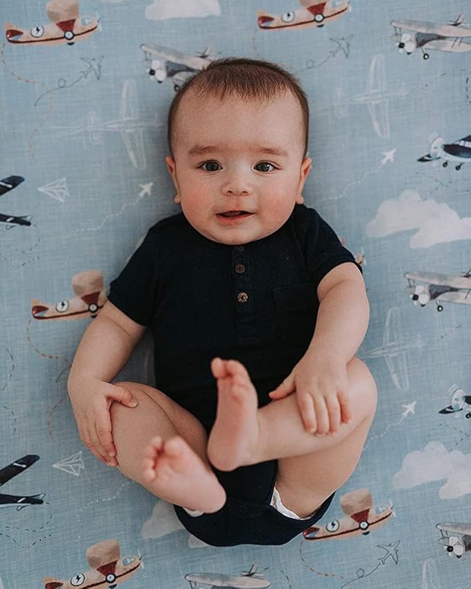 Baby Changing Pad Cover 2-Pack for Boys, Girls (Watercolor Airplanes and Clouds) - Premium Fitted Sheets Baby Diaper Changing Table Cover - Buttery Soft Cotton Blend