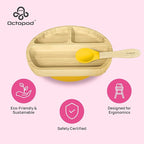 Abiie Octopod Bamboo Dish - Kids Plates for 4 months and up, 3-Compartment Baby Plates with Suction, Triangle Bamboo Baby Plate, Mess-Free Toddler Suction Plates, Baby Feeding Supplies, 8.3x1.9x7.7 in