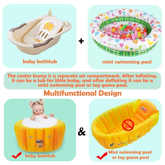| Inflatable Baby Bathtub,Newborn Bathtub Seat for Infant,Non-Slip Baby Pool for Sitting up,Foldable Toddler Tub Shower,Portable Travel Bath for Kids 0-6 Year