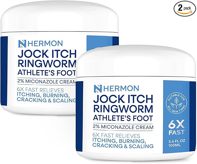 Hermon Jock Itch Antifungal Cream, Ringworm Treatment for Humans, Psoriasis Scalp Treatment, Ringworm Cream for Humans, Foot & Body Balm, Provides Soothing Relief-2 Pack