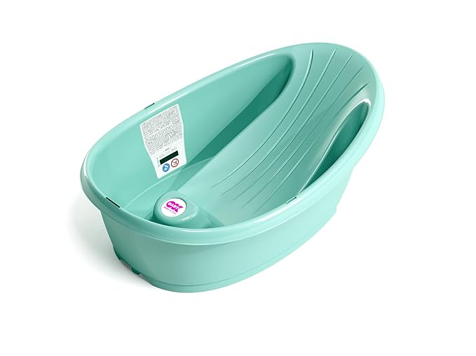 BEABA by OKBaby, Onda Baby Bath, Ergonomic Multi-Position tub for Infants and Babies up to 12 Months, Integrated Water Thermometer, Made in Italy, Turquoise