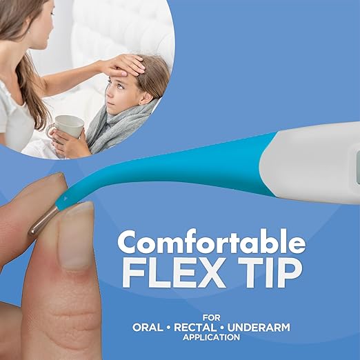 Healthwise Digital Thermometer | 10-Second Readout | Feverline Indicator | Flexible Tip | Hygienic Water-Resistant Easy Cleaning | Storage Case + Probe Covers Included