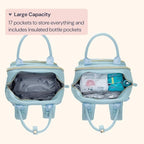 BabbleRoo Leather Diaper Bag Backpack - Baby Essentials Travel Baby Bag, Multi function, Waterproof, with Changing Pad, Stroller Straps & Pacifier Case – Unisex, Powder Blue